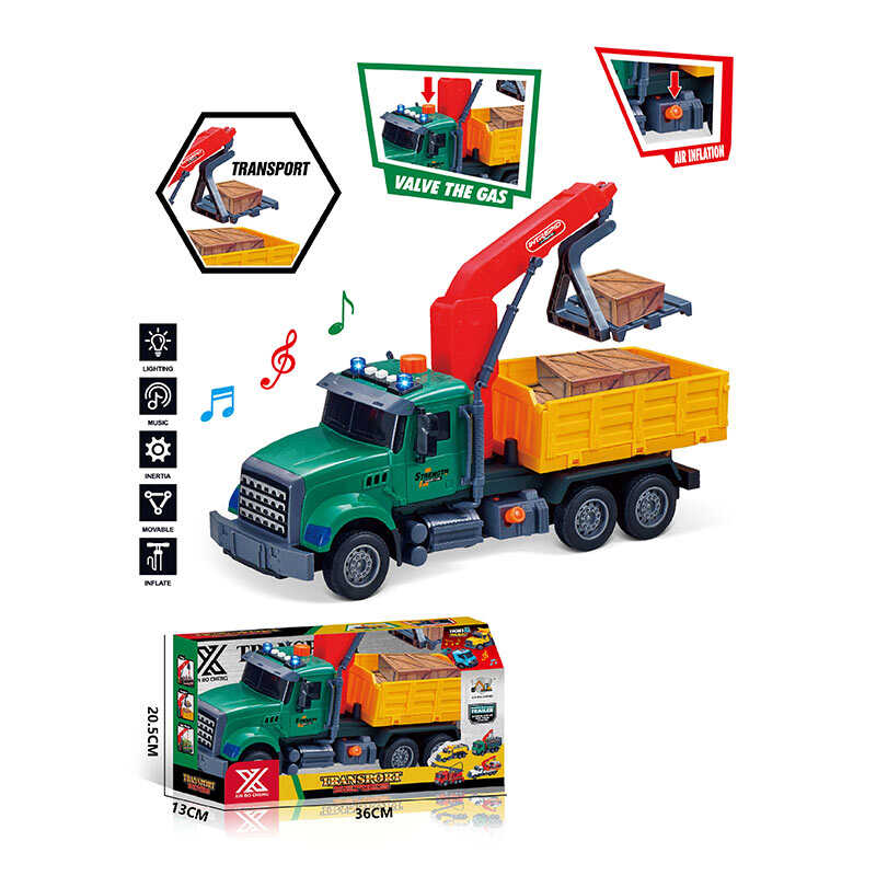 Музична машина 688-5 B (24) “Вантажівка з підйомником”, довжина 33 см, світло, звук, інерція, гумові колеса, висувна стріла, рухомі дет., в коробці