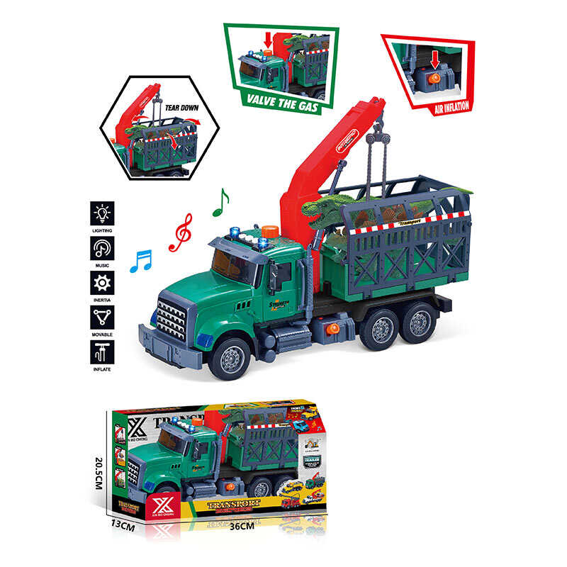Спецтехніка 688-5 C (24) “Вантажівка з підйомником”, довжина 33 см, світло, звук, інерція, гумові колеса, висувна стріла, 2 динозаври, в коробці