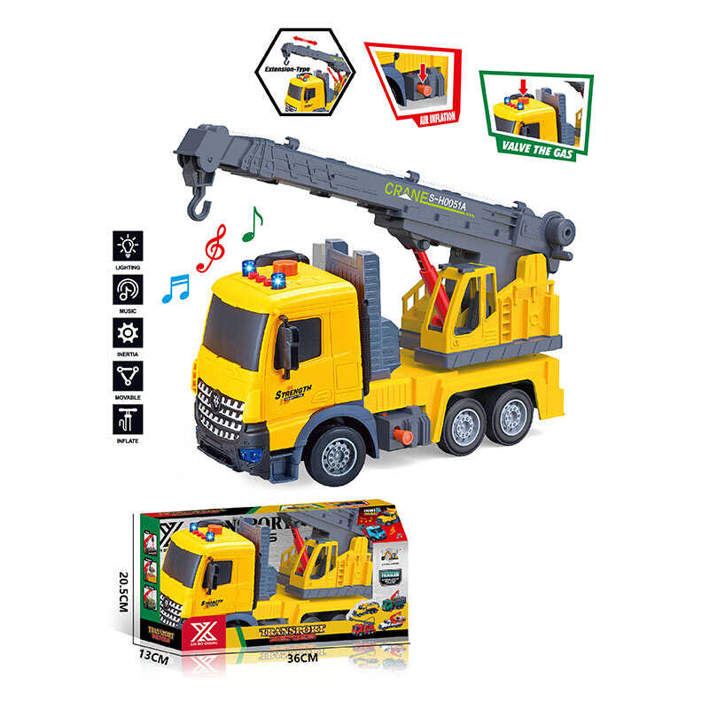 Спецтехніка 688-7 C (24) “Кран”, довжина 28 см, підсвічування, звукові ефекти, інерція, гумові колеса, висувна стріла, рухомі деталі, в коробці