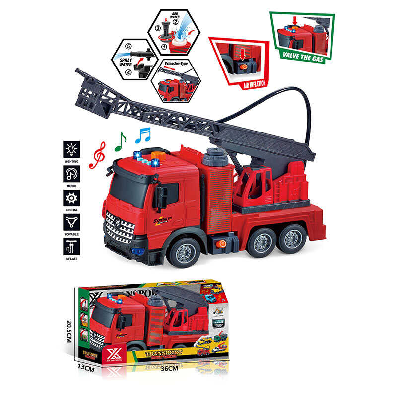 Музична машина 688-8 A (24) “Пожежна автодрабина”, довжина 29 см, світло, звук, інерція, висувна драбина, гумові колеса, рухомі деталі, в коробці
