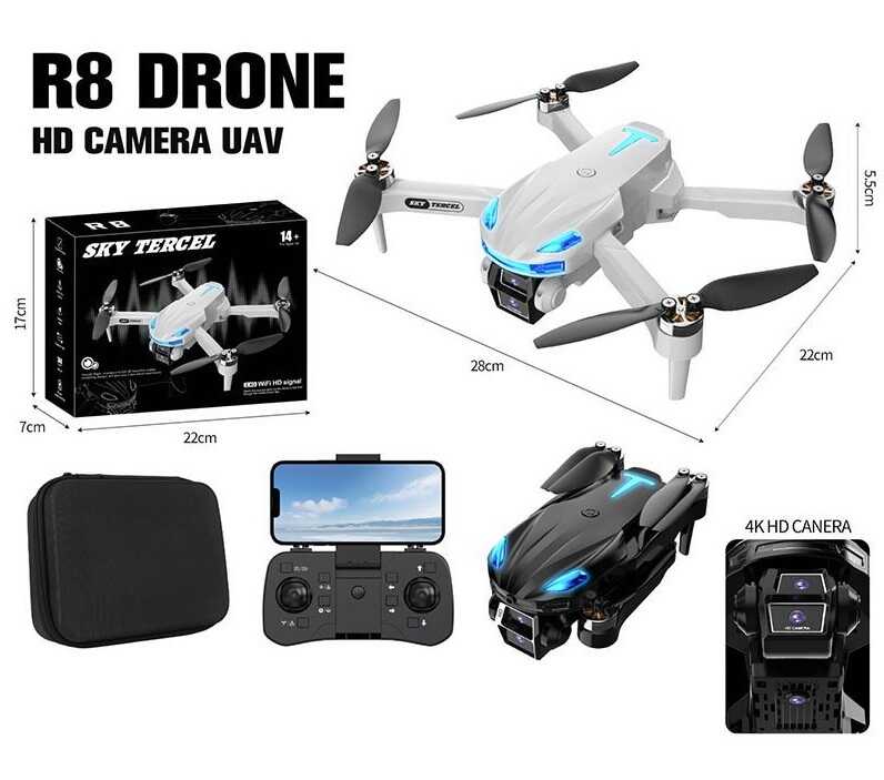 Квадрокоптер R 8 DRONE (36) 2 HD-камери, headless mode, уникає перешкоди, Wi-fi камера, керування з додатка, змінний кут нахилу камери, акумулятор 3.7 V, пульт керування 2.4 G, в коробці