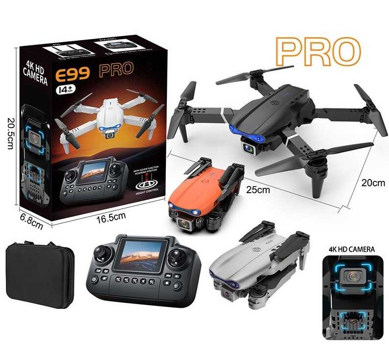 Квадрокоптер E 99 PRO (36) знімний акумулятор: 1800 mAh, пульт: 2.4 GHz, Wi-Fi - камера, 4K HD, відео у реальному часі,  оберт на 360°, підсвічування, в коробці