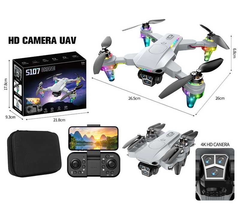 Квадрокоптер S 107 DRONE (36) знімний акумулятор, USB-кабель, пульт, підсвічування, 4К HD камера, сумка, додаток, в коробці