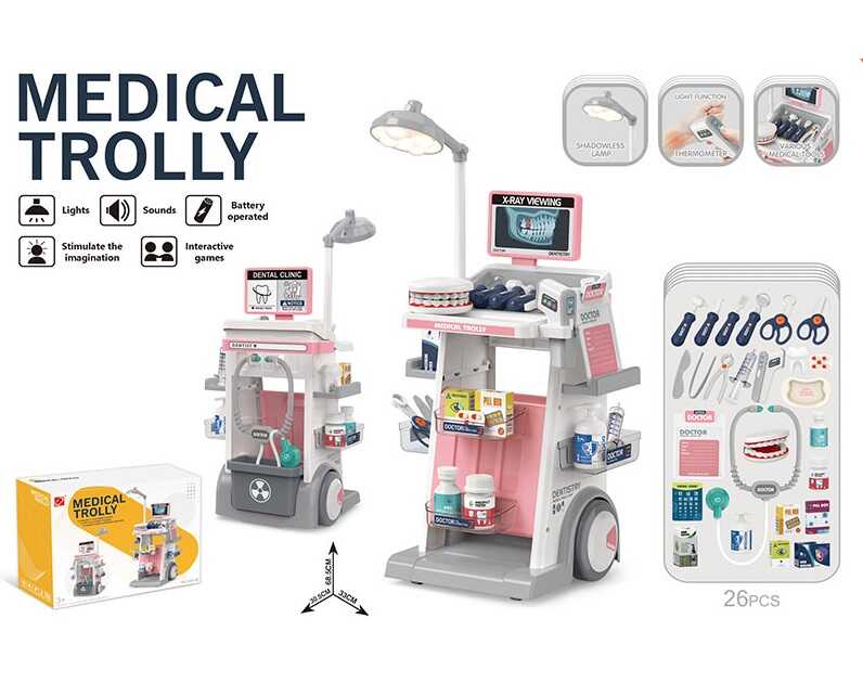 Набір стоматолога 660-98 (12) розмір:  33х30,5х68,5 см, 26 елементів, термометр, безтіньова лампа, підсвічування, звук, медичні інструменти, ліки, в коробці