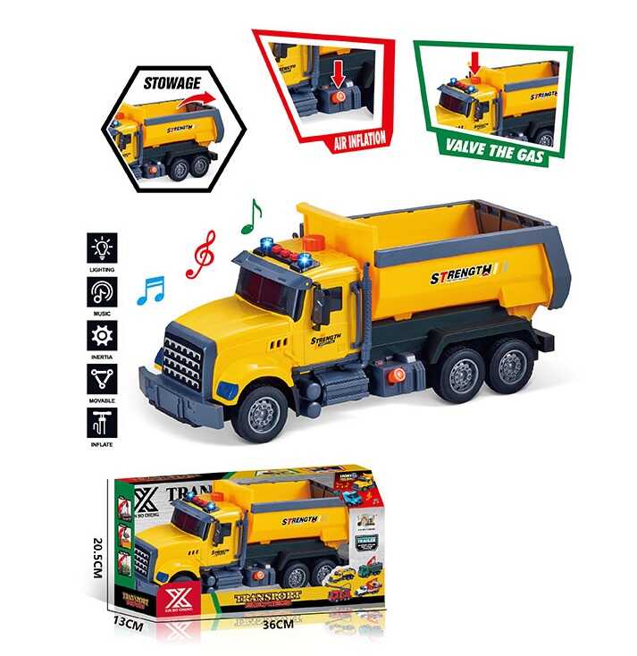 Спецтехніка 688-1 A (24) “Вантажівка”, довжина 32 см, підсвічування, звукові ефекти, інерція, гумові колеса, відкидний кузов, в коробці