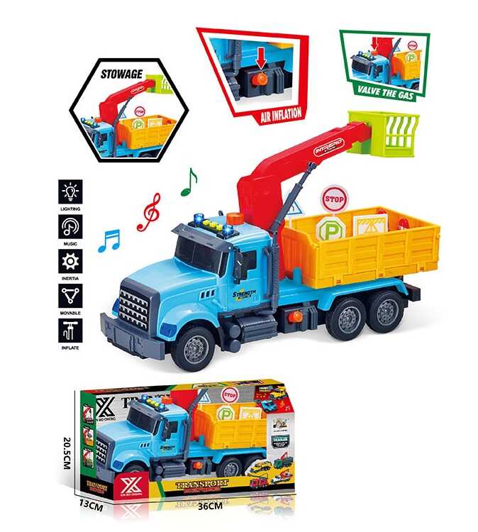 Спецтехніка 688-4 B (24) “Вантажівка з підйомником”, довжина 33 см, світло, звук, інерція, гумові колеса, висувна стріла, дорожні знаки, в коробці