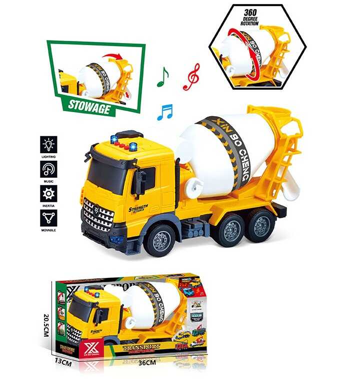 Спецтехніка 688-6 C (24) “Бетонозмішувач”, довжина 29 см, підсвічування, звукові ефекти, інерція, гумові колеса, рухомі деталі, в коробці