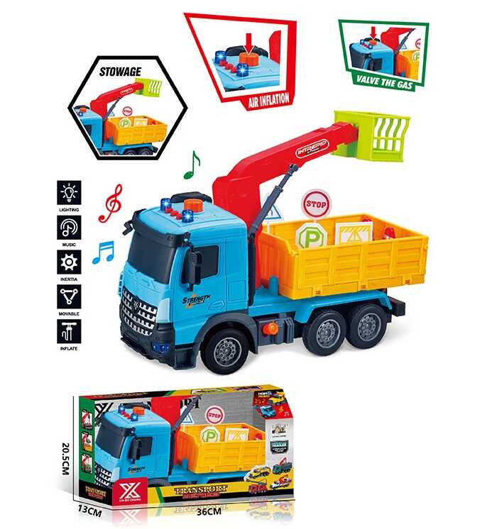 Спецтехніка 688-9 C (24) “Вантажівка з підйомником”, довжина 29 см, світло, звук, інерція, гумові колеса, висувна стріла, дорожні знаки, в коробці