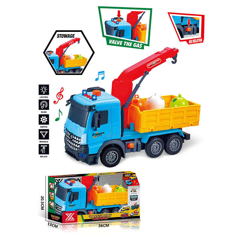 Спецтехніка 688-10 A (24) “Вантажівка з краном”, довжина 29 см, світло, звук, інерція, гумові колеса, висувна стріла, сміттєві баки, в коробці