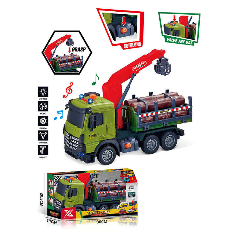 Спецтехніка 688-10 B (24) “Вантажівка з маніпулятором”, довжина 28 см, підсвічування, звукові ефекти, інерція, гумові колеса, висувна стріла, рухомі деталі, дрова, в коробці