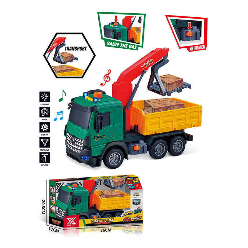 Спецтехніка 688-10 C (24) “Вантажівка з підйомником”, довжина 28 см, підсвічування, звукові ефекти, інерція, гумові колеса, висувна стріла, в коробці