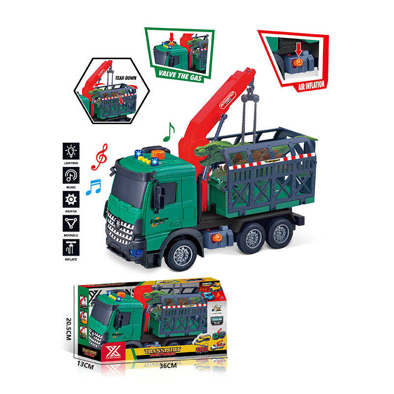 Спецтехніка 688-11 A (24) “Вантажівка з підйомником”, довжина 29 см, підсвічування, звукові ефекти, інерція, гумові колеса, висувна стріла, рухомі деталі, 2 динозаври, в коробці