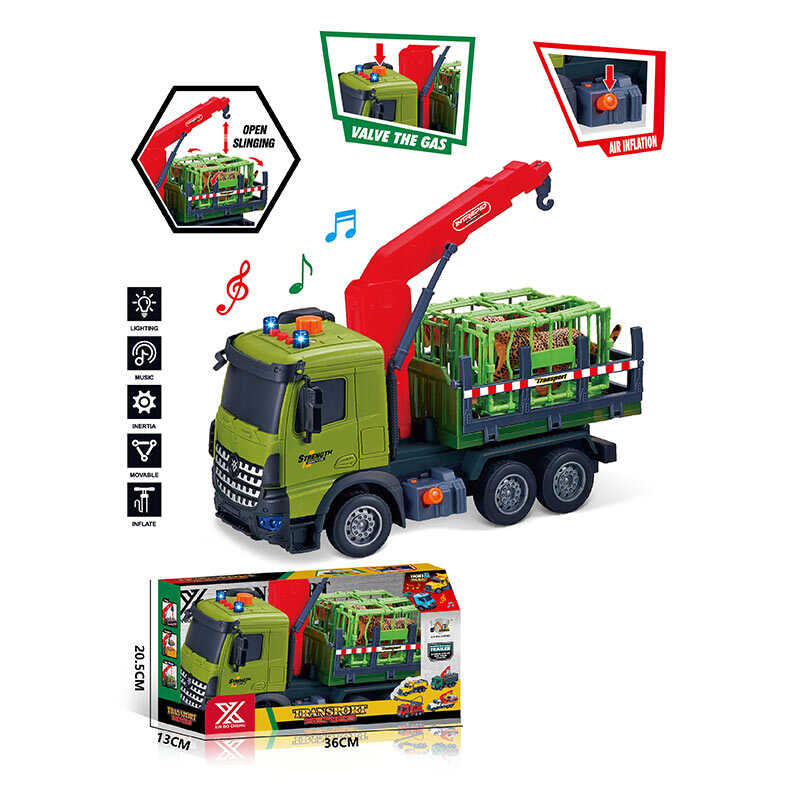 Спецтехніка 688-11 B (24) “Вантажівка з краном”, довжина 28 см, світло, звук, інерція, гумові колеса, висувна стріла, 2 тварини, 2 клітки, в коробці