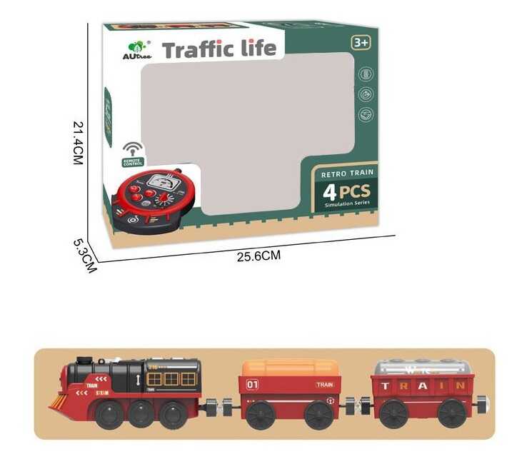 Потяг на радіокеруванні AU 9663 (60/2) 2 вагони, звуки, підсвічування, парогенератор, в коробці