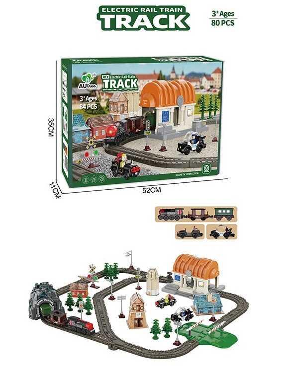 Залізниця AU 8662 (18) 89 елементів, підсвічування, звуки транспорту, автоматичний рух потяга, магнітне з