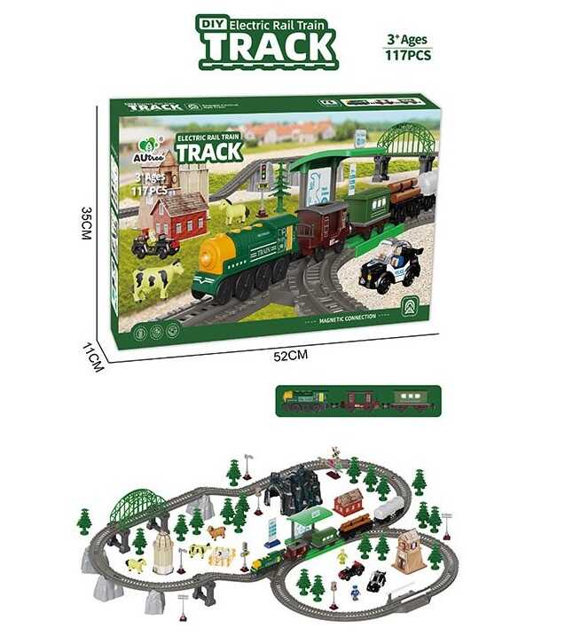 Залізниця AU 8664 (18) 118 елементів, підсвічування, звуки транспорту, автоматичний рух потяга, станція, магнітне з