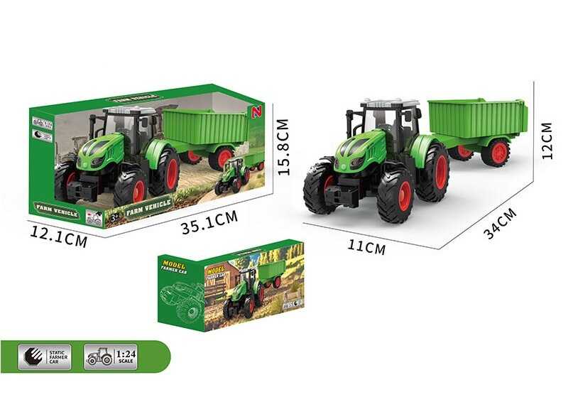 Трактор 99-77 A (30) довжина 18 см, масштаб 1:24, знімний причіп, гумові колеса, в коробці