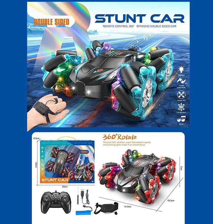 Машина на радіокеруванні 888-21 (36) 2 види, перевертиш, акумулятор: 3.7 V, пульт, браслет, оберт на 360°, підсвічування, музика, в коробці, МІКС