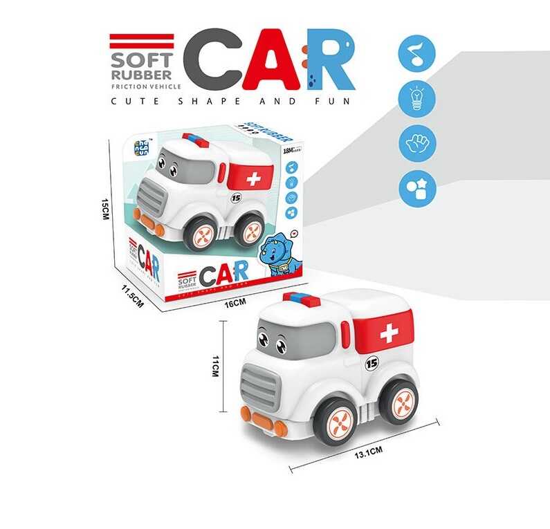 Машинка музична CC 115 (72) “Швидка допомога”, підсвічування, звук транспорту, мелодія, інерція, гумовий корпус та колеса, довжина 13 см, в коробці