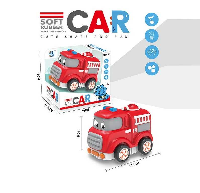 Машинка музична CC 116 (72) “Пожежна допомога”, підсвічування, звук транспорту, мелодія, інерція, гумовий корпус та колеса, довжина 13 см, в коробці