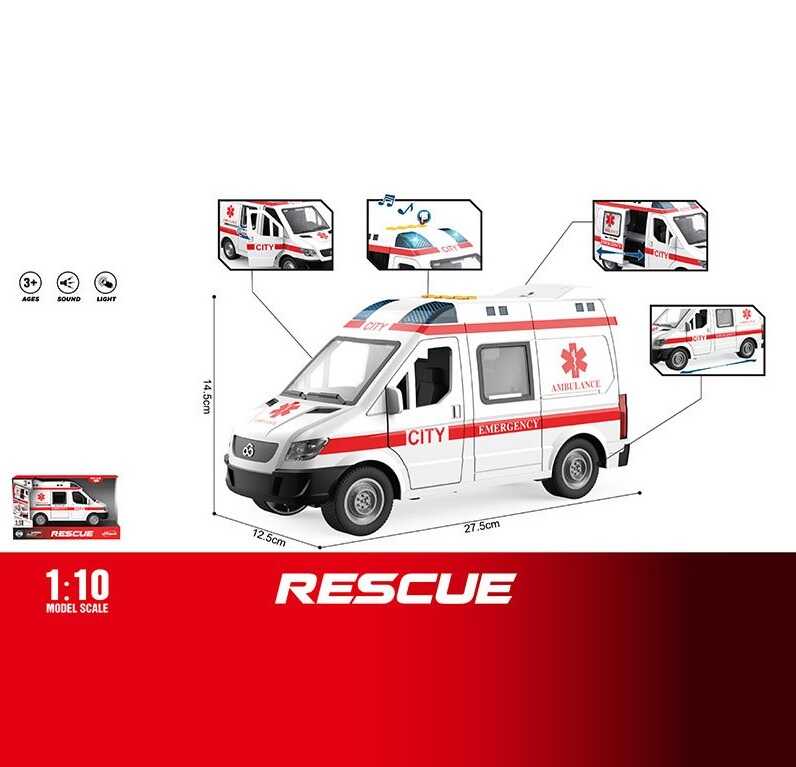 Машинка WY 1152 A (18) "Швидка допомога", підсвічування, звуки, інерція, двері відчиняються, масштаб 1:10, в коробці