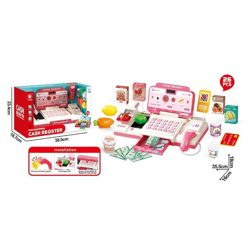 Касовий апарат G 270 AD (15) 26 елементів, озвучування англійською, сканер визначає вартість, автоматичний калькулятор, мікрофон, стрічка рухається, мелодії, каса відкривається, регулювання гучності, ваги з рухомою стрілкою, продукти, карта, в коробці