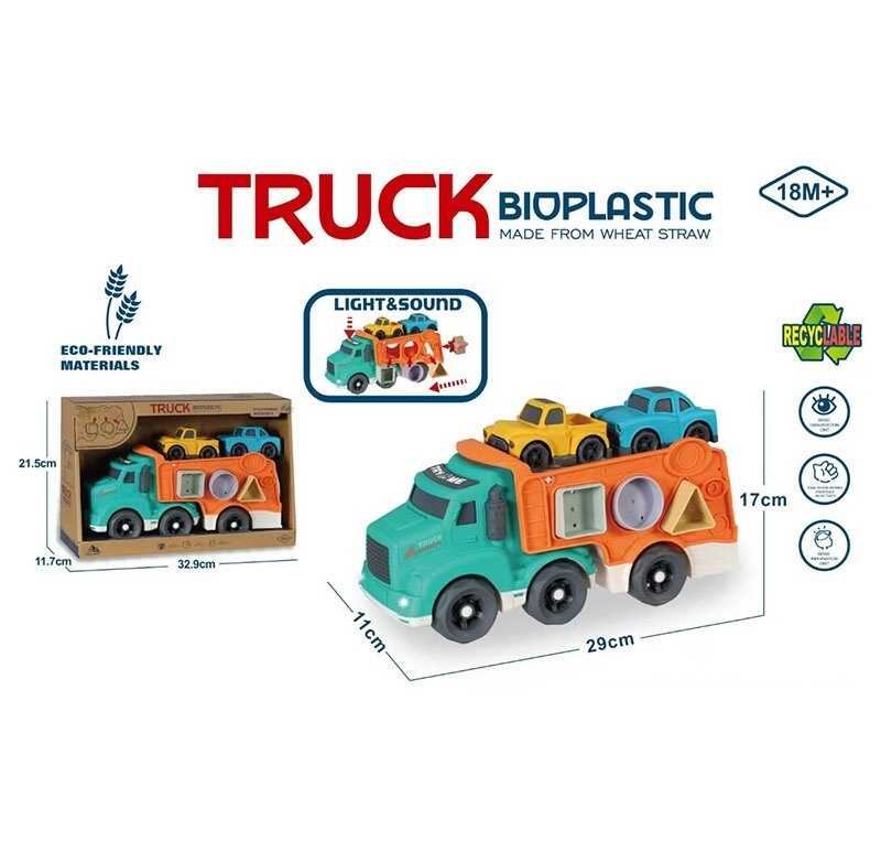 Трейлер 933-881 AM (24/2) звуки, мелодія, підсвічування, 2 машинки, геометричний сортер, з біопластику, в коробці