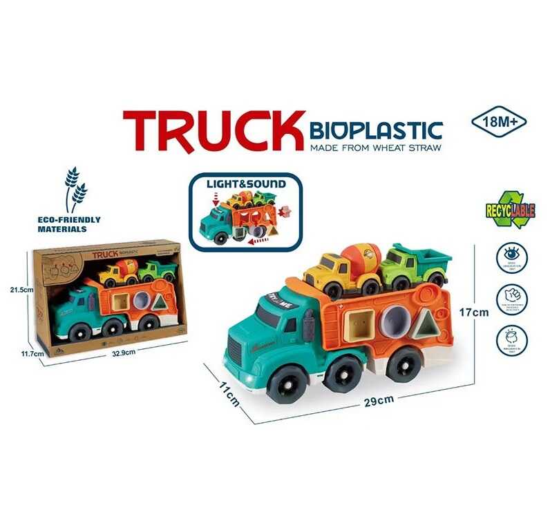 Трейлер 933-883 AM (24/2) звуки, мелодія, підсвічування, 2 машинки, геометричний сортер, з біопластику, в коробці