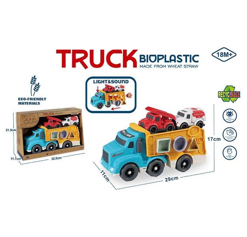 Трейлер 933-884 AM (24/2) звуки, мелодія, підсвічування, 2 машинки, геометричний сортер, з біопластику, в коробці