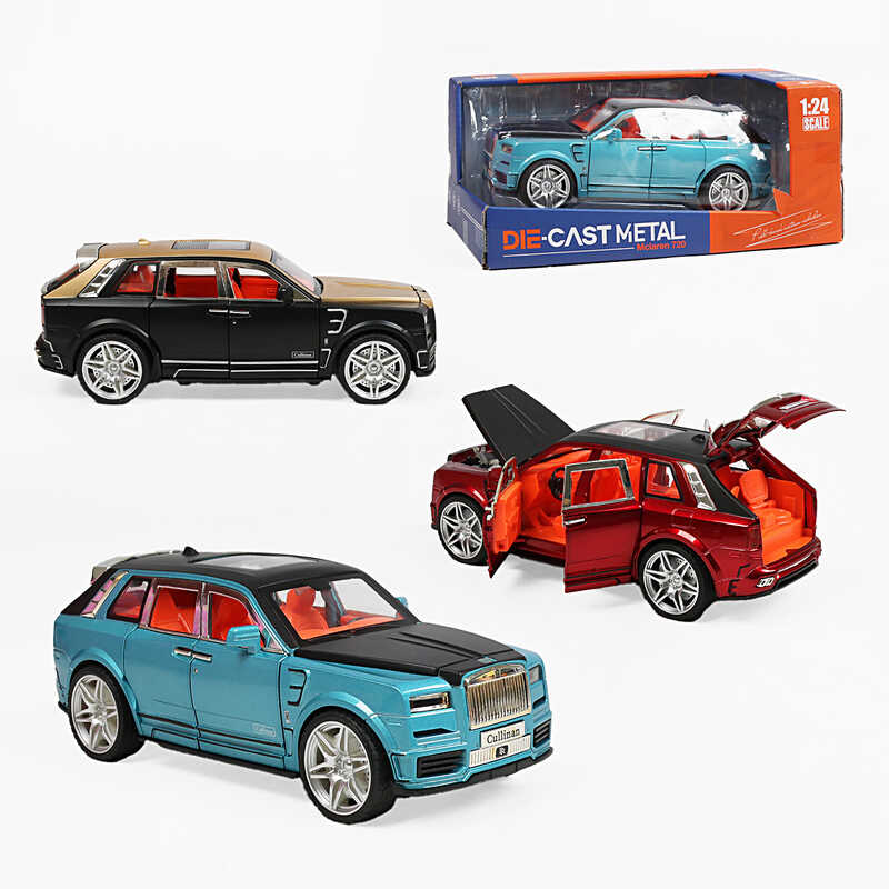 Машинка MS 6283-5 (36) 3 кольори, металопластик, 1:24, інерція, звуки, підсвічування, дверцята, багажник та капот відчиняються, в коробці
