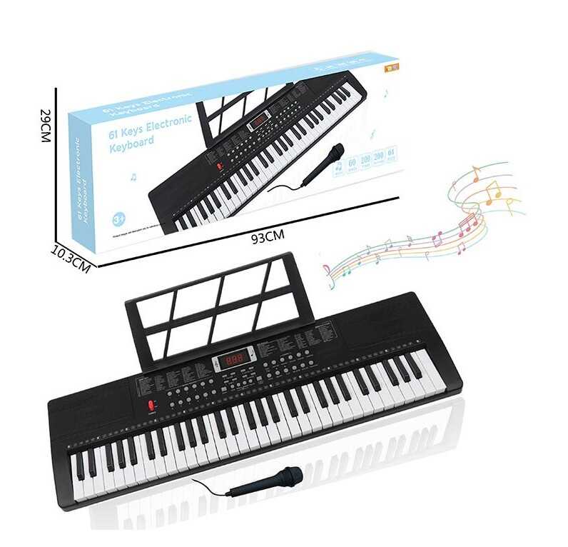 Синтезатор R 676 (6) 61 клавіша, 200 тонів, 200 ритмів, 60 демо мелодій, мікрофон, працює від мережі/батарейок, звуки інструментів, в коробці