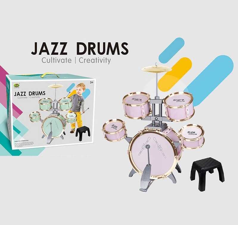 Барабанна установка 586-376 (8) 5 барабанів, діаметри: 30,5 см, 13,5 см, 17 см, тарілка діаметром 19 см, палички, педаль, стілець, в коробці