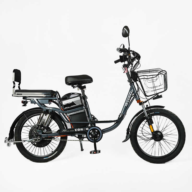 Електровелосипед Corso «Shadow Pro» 22" дюймів SH-42173 (1) ТЕМНО-СІРИЙ, рама сталева, двигун 800W, акумулятор 48V20AH, корзина, у коробці