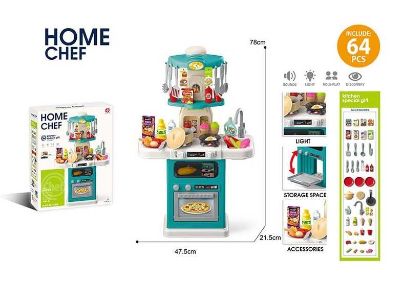 Кухня 922-210 (12) розмір: 47.5х21.5х78 см, підсвічування, звук готування, муляжі продуктів, посуд, в коробці