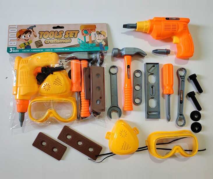 Набір інструментів 128-1 (144/2)  шуруповерт, викрутка, молоток, захисні окуляри та маска, гайковий ключ, рулетка, аксесуари, в пакеті