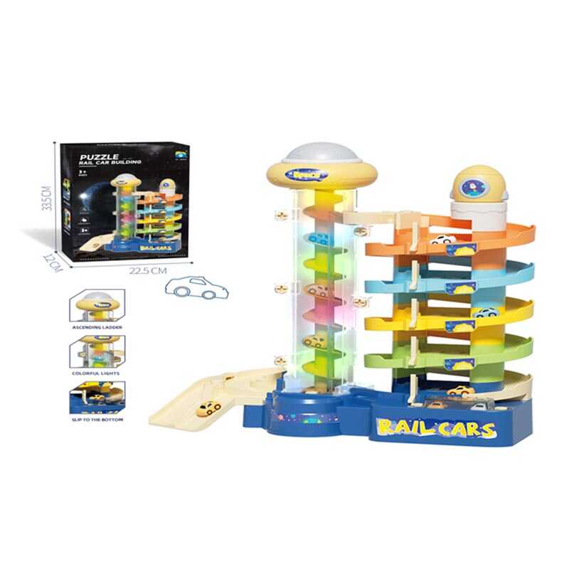 Трек 9823 (24/2) мелодія, підсвічування, автоматичний підіймач, 5 машинок, розбірна конструкція, рухливі елементи, в коробці