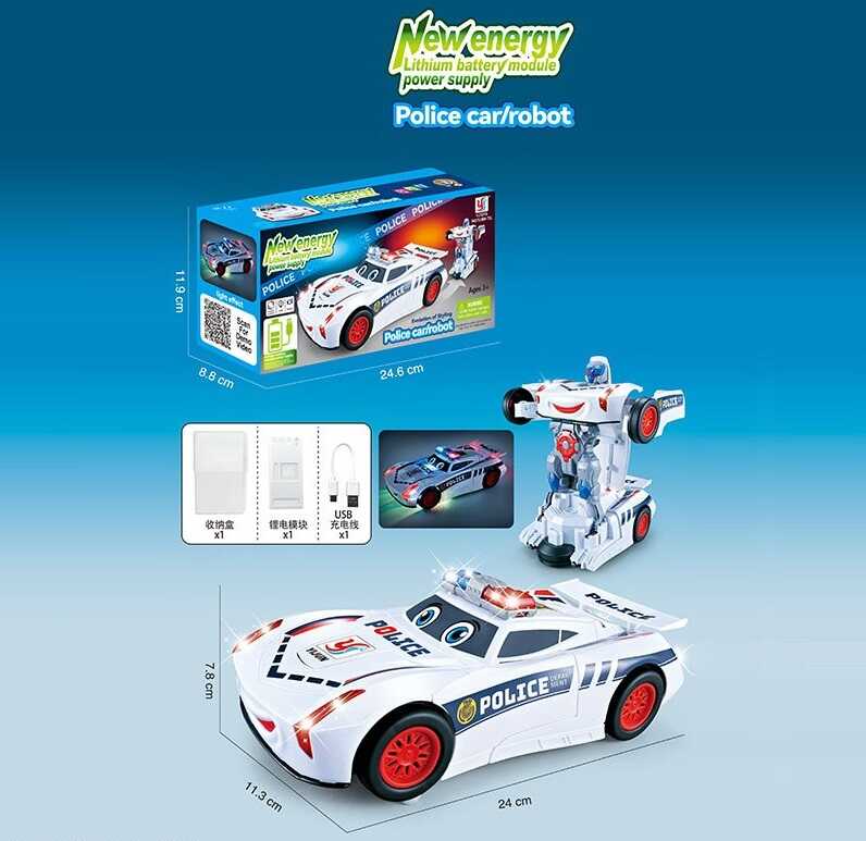 Машинка трансформер YJ 388-71 L (72/2) “Поліція”, світло, музика, звуки, колесо вільного ходу, акум. 3.7V, автоматично трансформується, в коробці