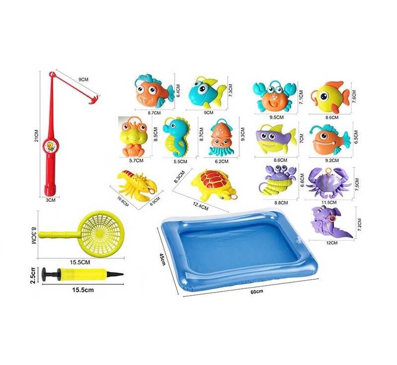 Риболовля QF 338-1 (48/2) 14 фігурок морських мешканців, вудочка, 2 сачки, басейн, насос, у пакеті