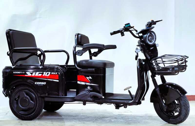 Електричний трицикл Corso «SIG-10 MAX» SM-907410 (1) + 1 ЯЩИК АКУМ двигун 1200W, акумулятор графеновий 72V/36Ah, колеса 300-10, в коробці