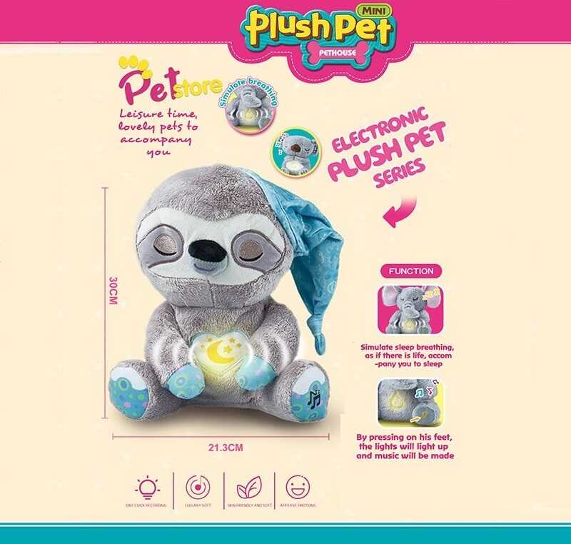 Інтерактивна іграшка MC 1109 (18) “Лінивець”, висота 30 см, підсвічування, сплюшка, мелодія, дихає, на батарейках, для сну, в пакеті