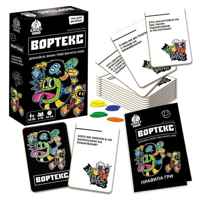 гр Гра настільна розважальна "Вортекс" VT5903-01 (21) "Vladi Toys", 50 карток, 10 жетонів, в коробці