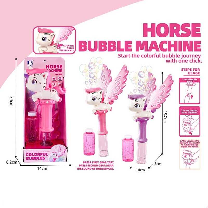 Установка з мильними бульбашками P 82398 (64/2) 2 кольори, «Єдиноріг», підсвічування, автоматична робота, пляшка з мильним розчином, в коробці