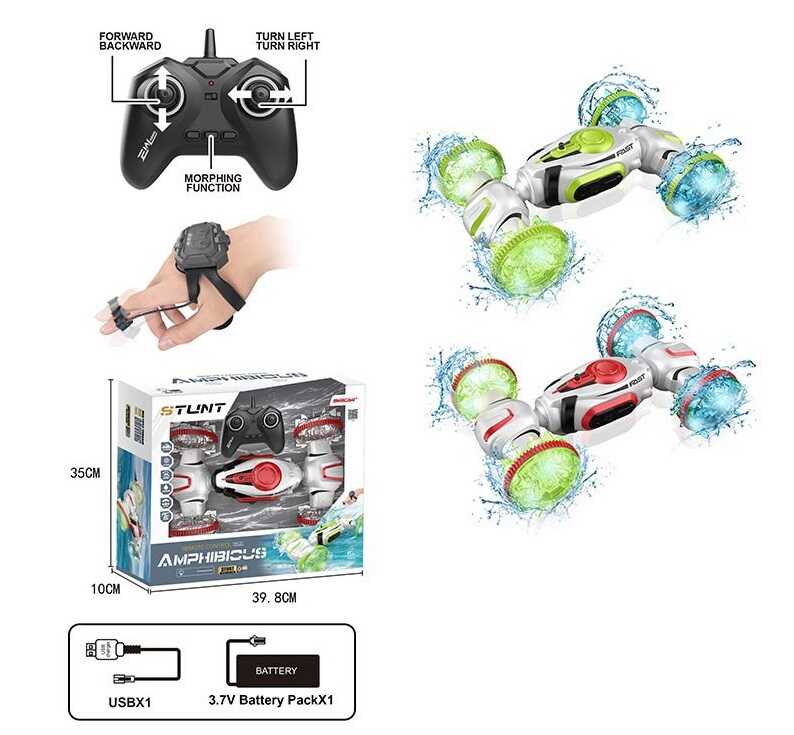 Машина на радіокеруванні 666-808 SDA (18) 2 види, амфібія, акум.: 3.7 V, пульт: 2.4 GHz, браслет, зміна положення корпусу, підсвіч., в  коробці, МІКС