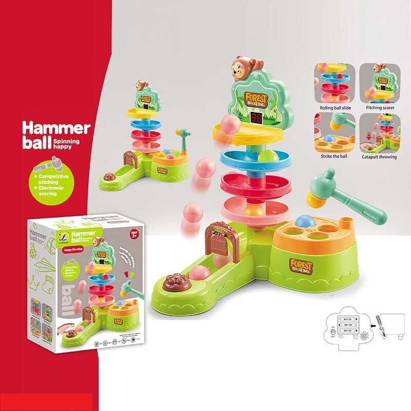 Гра з кулькою 711 (18) електронне табло, підрахунок балів, звуки, на батарейках, стукалка, 4 кульки, молоточок, механічний запускач, в коробці