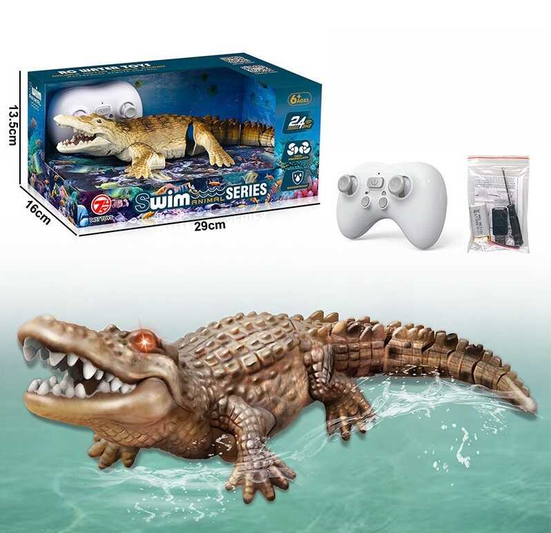 Крокодил на радіокеруванні 18001-52 (24/2) акумулятор 3.7 V, пульт 2.4 GHz, підсвічування, плаває у воді, в коробці