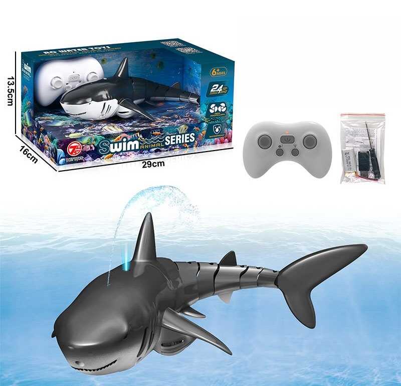 Акула на радіокеруванні 18003-53 (24/2) акумулятор 3.7 V, пульт 2.4 GHz, підсвічування, плаває у воді, в коробці