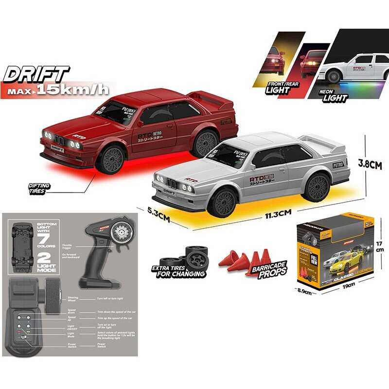 Машина на радіокеруванні K 3 (36) 2 кольори, режими швидкості, підсвічування, масштаб 1:43, вбудований акум. 3.7V, пульт 2.4 GHz, в коробці