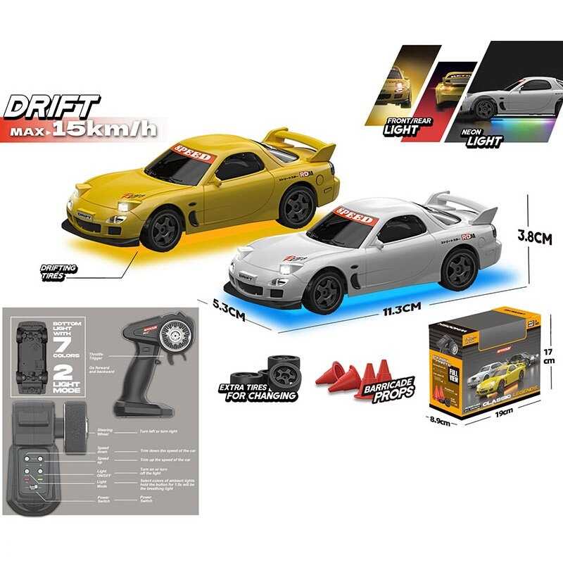 Машина на радіокеруванні K 1 (36) 2 кольори, режими швидкості, підсвічування, масштаб 1:43, вбудований акум. 3.7V, пульт 2.4 GHz, в коробці