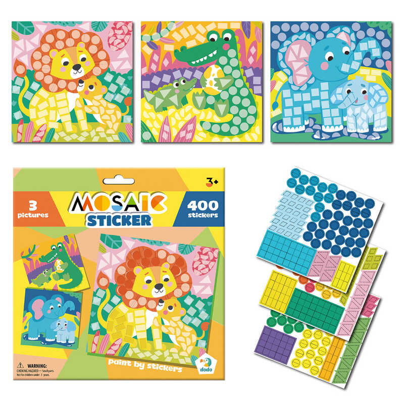 гр Набір для творчості Мозаїка зі стікерами "Зоопарк" 300896 (48) "Dodo", 3 картинки-основи, 400 наліпок