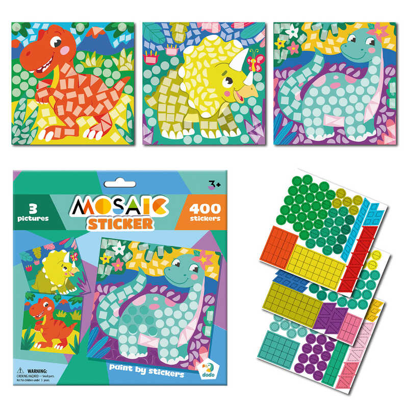 гр Набір для творчості Мозаїка зі стікерами "Динозаври" 300898 (48) "Dodo", 3 картинки-основи, 400 наліпок